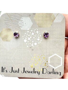 10K Yellow Gold Womens Earrings Amethyst Diamond Heart Pierced Gift Idea for Her